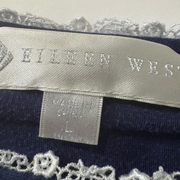 Eileen West Navy Long Sleeve Nightgown. Super soft Modal fabric with White Lace - Picture 4 of 12